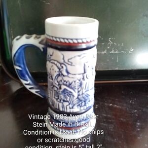 Blue and White Ceramic Beer Stein